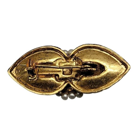 Faux Cameo Brooch Gold Tone Bow Faux Pearls Small Pink & White Lady Pin Vintage - Picture 8 of 8